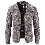 Minying Herren Cardigan, Strickjacke, offen, mit Reißverschluss, für Herbst und Winter, mit Tasche, Strickjacke für Herren, mit Stehkragen, Strickpullover mit Kapuze, 9 - Kaffeebraun, X-Large