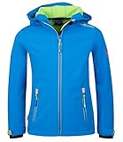 Trollkids Kinder Softshell Jacke Trollfjord, Mittelblau/Grün, Größe 140
