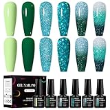MEET ACROSS 6 Farben Grün Gel Nagellack Set, UV Nagellack Farbwechsel Shellac mit Geschenkbox Maniküre Set (Grün UV Shellac + Color Change Gellack)