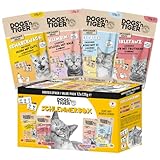 Dogs’n Tiger Adult Nassfutter für Katzen, Katzenfutter, Schlemmerbox, Huhn, Ente, Geflügel, Kalb, Rind & Lachs, 12x 125g