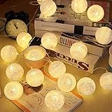 ELINKUME LED Cotton Ball Lichterkette Warmweiß 3,3M/10,8ft 20er Baumwollkugeln Batteriebetrieben Stimmungsbeleuchtung Dekorative Beleuchtung für Balkon Fenster Party Hochzeit Weihnachten