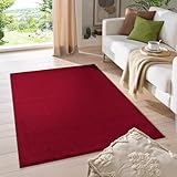 HomebyHome Kurzflor Teppich Wohnzimmer 200x300 (200 x 290 cm) Rot - Modern Gabbeh-Look Teppich Extra Weich, Pflegeleicht und Langlebig - Ideal für Schlafzimmer, Küche und Esszimmer