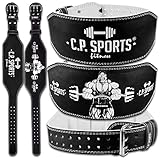 C.P.Sports Gewichthebergürtel Leder extra breit | Größe M mit Bodybuilder Motiv | Ideal für Bodybuilding, Fitness und Krafttraining | Kraftsport Gürtel, Power-Belt, Weightlifting Belt