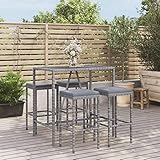 CIADAZ 5-TLG. Gartenbar-Set mit Kissen, Outdoor Möbel Wetterfest, Bartisch Set, Gartenmöbel Set, Outdoor Bar, Gartenbar Outdoor, Grau Poly Rattan