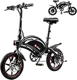 DYU Elektrofahrrad,14 Zoll E-Bike Klappbar,Smartes E-Bike mit 3 Fahrmodi,Batterie Anzeige,Pedal-Assist,Nacht Lichter,Falt-Pedelec mit Stoßdämpfer für Herren und Damen (Schwarz, 10AH)