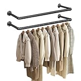 SONGMICS Kleiderstangen für die Wand 2er Set, Garderobenstangen, Wandmontage, platzsparend, 92 x 30 x 7,5 cm, einfache Montage, Industrie-Design, für kleine Wohnungen, schwarz HSR67BK02