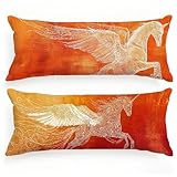 Kissenbezug 40 x 120 Seitenschläferkissen Bezug Orange Farbe Kissenbezug Pferd Kissen Seitenschläfer Leinen Doppelseitig Drucken Pillow Case mit Reißverschluss für Sofa Deko Schlafzimmer, Model357