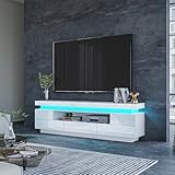BESTWANTED LED-TV-Schrank 160cm Moderner Hochglanz-TV-Schrank mit 3 Schubladen, Sideboard für Schlafzimmer, Wohnzimmer, Wohnmöbel (Weiß)