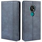 HualuBro Handyhülle für Nokia 7.2 Hülle, Nokia 6.2 Hülle, Retro Leder Stoßfest Klapphülle Schutzhülle Handytasche LederHülle Flip Case Cover für Nokia 7.2 / Nokia 6.2 Tasche, Blau