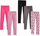 Amazon Essentials Mädchen Leggings, 5er-Pack, Katze/Kohlegrau/Rosa/Schwarz/Tiermuster, 9 Jahre