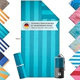 Blumtal Strandtuch XXL aus Mikrofaser - kompaktes und schnelltrocknendes Handtuch/Strandhandtuch 90x180 - Stranddecke sandfrei mit Band - Badetücher - Mikrofaser Badetuch groß in Türkis gestreift