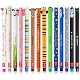 LEGAMI Set mit 14 radierbaren Gelstiften mit thermoempfindlicher Radiertinte, verschiedene Tintenfarben und Schaftdesigns, 0,7 mm Spitze, Tiermotive