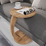 sugodesign Couchtisch mit Rollen, Kleiner Beistelltisch C Form, stylischer Sofatisch in schöner Nussbaum Holz Optik, runder Tisch als Ablagefläche für Couch und Sofa, Beistelltisch Couch
