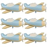 81,3 cm große, matte 4D-Luftballons, Transportflugzeug, Helikopter, Partyzubehör, Abenteuerdekoration, 6 Stück, blaue Kampfjet-Flugzeug-Ballons, Cartoon-Flieger-Party, Geburtstag, Folienballon