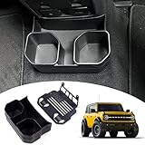 RERPRO Doppelter Getränkehalter für hinten, kompatibel mit Ford Bronco 2021, 2022, 2023, 2024, 4-Türer-Innenzubehör, Rücksitz-Mittelkonsole, Getränkehalter mit Aufbewahrungsbox