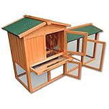Wiltec 2 Etagen Nagerhaus 1470 x 520 x 855 mm, Hasenstall zweistöckig aus Fichtenholz, mit Bitumeneindeckung und Kotwanne, Kleintierhaus Freilauf Gehege