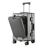 Hartschalen-Reisegepäck, großes aufgegebenes Gepäck mit USB-Ladeanschluss, erweiterbares Handgepäck für Geschäftsreise, Urlaub, dunkelgrau, 60,9 cm, Erweiterbares Gepäck mit Lenkrollen