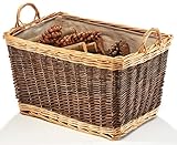 Kobolo Holzkorb aus Weide Korb für Feuerholz | mit Juteeinsatz | zweifarbig braun beige | Kaminholzkorb für Holz für den Transport oder Dekoation im Wohnzimmer, Flur, Küche, Schlafzimmer