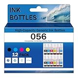 CMADJT Kompatible 056 Premium-Tintenflaschen als Ersatz für Epson 056 Nachfülltinte Verwendung mit L8058 L18058 Drucker Büroprodukte für Bank Schule Familie,12Pcs-1 Set