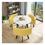 Büro-Trefftische, Esstisch-Set, nordischer moderner Freizeittisch, 80 cm, Marmorimitat, runder Tisch, Wohnzimmer, Küche, Esstisch, 4-teiliges Set (Farbe: Khaki) (Gelb)