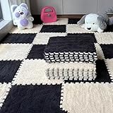 HGOuhKPlüsch-Puzzle-Schaum-Bodenmatte Plüsch-Patchwork-Teppichfliesen, 20-teilige ineinandergreifende Schaumstoff-Puzzlematte, weiche, flauschige Bodenfliesenmatte, quadratische rutschfeste Klettermat