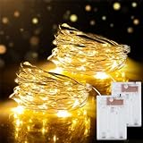 2 Stück 5m 50LEDs Lichterkette Batterie Betrieb, Warmweiß, IP44 Wasserdicht, LED Lichterkette, Beleuchtung Deko für Drinnen und Draußen, Party, Garten, Weihnachten, Halloween, Hochzeit