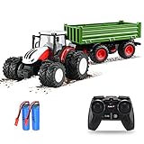 Brolteja 1:24 landwirtschaftliches Traktorspielzeug mit Fernbedienung von Kinderanhängerspielzeug, geeignet für Kinder im Alter von 3-6-10 (grün)