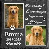 MOMGEGE Personalisierter Haustier Gedenkstein aus Schiefer Mit Foto Text Für Hund oder Katze – Wetterfeste Grabplatte für Garten Zuhause – Trauergeschenk bei Tierverlust (013)