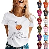 Damen Hallöchen Aperölchen I Aperol Spritz Lustiges Freizeitshirt T-Shirt Karneval und Fasching mit Cocktail Druck Leicht Top Casual Bluse Kurzarm Sportshirt Stilvolle Fun-T-Shirt Oberteile