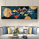KEMEIQI Abstraktes Tier Koi Rot Gold Fisch Ring Lotus Leinwandgemälde Poster und Drucke Wandkunst Bild Wohnzimmer Wohnkultur 60x120cm Rahmenlos