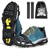 Grödel Steigeisen Schuhspikes Schuhkrallen Schuh Spikes Grödeln Traktion Eisspikes für Bergschuhe Schuhe EIS Klettern Bergsteigen Angeln Trekking Winter Outdoor (28 Zacken, L)