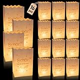 Forbabe 16 Stück Lichtertüten, Schön dass du da bist Papiertüten Weiß Kerzentüten Papier Wiederverwendbar Lichttüten Candle Bags für Taufe Kommunion Valentinstag Hochzeit Tischdeko (Ohne Teelichter)