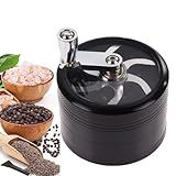 XUBX Krautmühle mit Handkurbel, Metall Kräuter Mahler Schleifer, 4-teilige Kräutermühle mit Gewürzmühle, Magnetischer Oberseite und Sieb, Aluminium Crusher Gewürze Herb Grinder für Tabak(Silber)