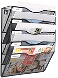 FoiiLiio 5 Fächer Metall A4 Zeitschriftenhalter Wand Zeitschriften Wandhalter Dokumentenhalter Hängend Büro Wandablagefächer Magazin Organizer Flyerhalter Prospektspender mit Etiketten Design