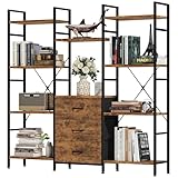 100W x142Hcm Bücherregal mit 4 Stoffschubladen, Standregal Bücher Regal Küchenregal für Wohnzimmer Büro Balkon Bookshelf Würfelregal Kitchen Storage Shelf Lagerregale Bookcase, Industrial Holz Style