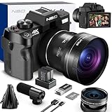 NBD 4K Digitalkamera 48MP mit 16X Zoom, 4K/60fps Video, 3' 180° klappbarem Display, WiFi – Inkl. Weitwinkel/Makro-Linse + 2 Akkus (32GB Karte + Mikrofon) - Schwarz