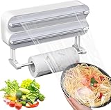 Wandrollenhalter Alufolienspender und Frischhalte, 3 In 1 Magnetischer Frischhaltefolienspender Folienschneider Küche mit Küchenrollenhalter für Küche, Kühlschrank