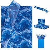 Larcenciel Seidenpapier Aquarell Blau, Ozean Wellen Seidenpapier Verpackungsmaterial, Wassermustermotiv Geschenkpapier für Hochzeit, Kieler Woche, Basteln, Partydeko, Füllmaterial,30 Blatt 50x35 CM