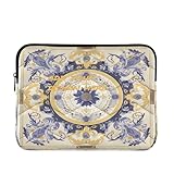 Klassische Computertasche mit individuellem Namen, 33 - 35,6 cm, Retro-Blumenmuster, Gelb und Blau, personalisierte Tasche mit Reißverschluss für Arbeit, Reisen, Gewehr und Co