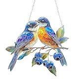 LUMOOM Hängende Fensterdeko Vogel Buntglas Deko, Kolibri-Sonnenfänger Zum Aufhängen an Fenstern, Vogel-Anhänger aus Acryl mit Kette, Fensterbehang Fenster Türen Deko Für Zuhause Studio (Blauer Vogel)