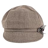 Uonlytech Modische Baskenmütze in Khaki mit Blume – französische Baskenmütze im Vintage-Stil für den Herbst – verstellbare Größe für 56–59 cm Kopf – Newsboy-Cabbie-Mütze für draußen