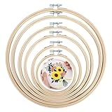 HIKPACKER Stickrahmen Set, 6 Stück Runder Stickrahmen 13cm, 15cm, 16cm, 18cm, 20cm Einstellbar Embroidery Hoop, Bambus Kreuzstich Rahmen, Holz Kreuzstich Ring für DIY Stickereien Kunsthandwerk