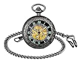 SUPBRO Damen Herren Taschenuhr Retro Mechanische Kettenuhr Uhr Leuchtende Automatik Pocket Watch mit Halskette Pullover Kette