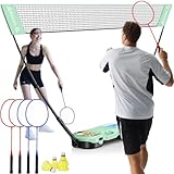 BAGAIL Tragbares Badminton-Netz-Set – Aufbewahrungskoffer – freistehende Basis – schnelle Einrichtung – Pop-Up-Badmintonnetz mit 4 Schlägern, 4 Federbällen für Indoor- und Outdoor-Spiele