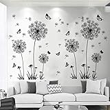 Diko Wandtattoo Pusteblume, Schmetterling Wandsticker, Löwenzahn Wandaufkleber, Wandsticker Wohnzimmer modern Pflanzen Blumen Löwenzahn Schmetterlinge (Violett)
