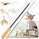 ROSAUI 2X Katzenangel lang, interaktives katzenspielzeug mit 2 Vogel und 3 Federn, Katzen Spielzeug für Kitten, cat Toys stabil 107cm