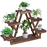 COSTWAY Blumentreppe Holz, Pflanzenständer 4 Ebenen, Pflanzentreppe Blumenregal Blumenständer, Pflanzenregal für Garten Balkon, Holzregal mehrstöckig, Blumenbank Tannenholz, 99 x 25 x 64 cm