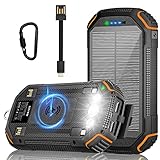 LEO WAY Wireless Solar Powerbank 36000mAh, Outdoor Solar Ladegerät, tragbares Ladegerät Notfall Batterie Ladegerät Externe Akku, LED -Taschenlampe, kompatibel mit Allen Mobiltelefonen, Tablets