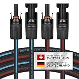 Solarkabel 2 x 2m 4mm² mit Solarstecker (1-30m 4mm²/6mm²) Stecker beidseitig montiert, Solarleitung Verlängerungskabel für PV Photovoltaik Solaranlage Solarpanel Solar Kabel Verlängerung