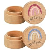 Huiguli 2 Zahndose Milchzähne für Jungen Mädchen, Holz Milchzahndose mit Kinderfreundlicher Niedlichem Motiv, Kinder Zahndose für die Ersten Zahnschätze, Blau und Rosa